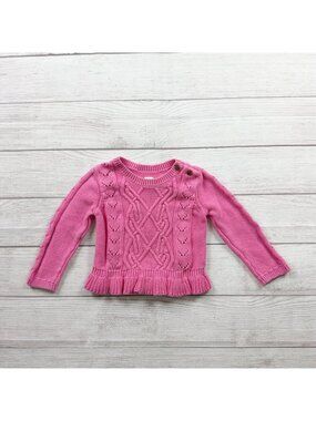 Baby Gap Pink Cable Knit Sweater Peplum Hem Pullover 18-24 Months